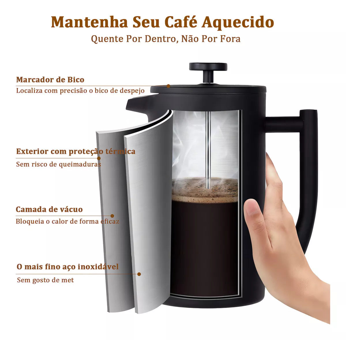 Prensa Francesa em Aço - 700ml - Imagem 5